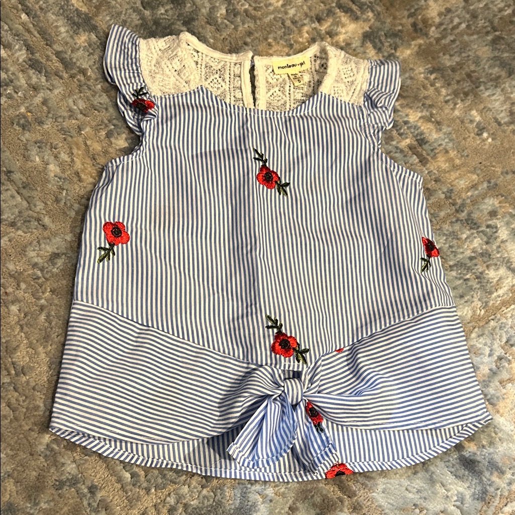 Charming Kids Striped Blouse With Floral Embroidery